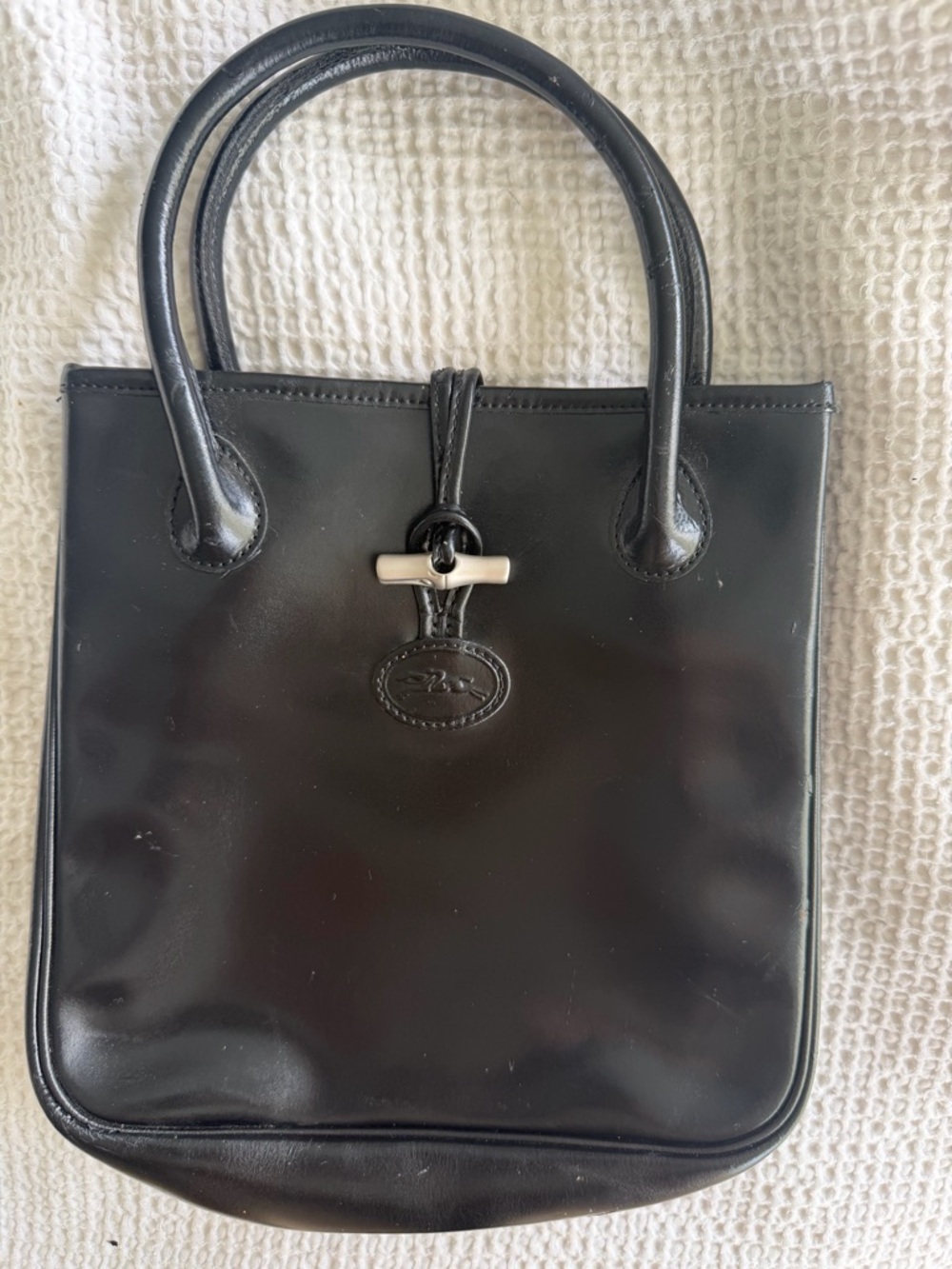 Genuine Longchamp Classic Black Leather Hand Bag